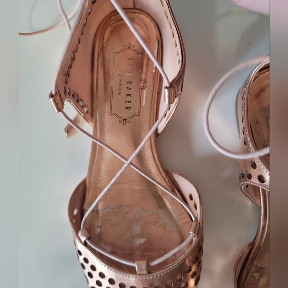 Ted Baker Cerez Rose Gold Metallic Lace Up Flats, GUC, Size 37 - Picture 10 of 12